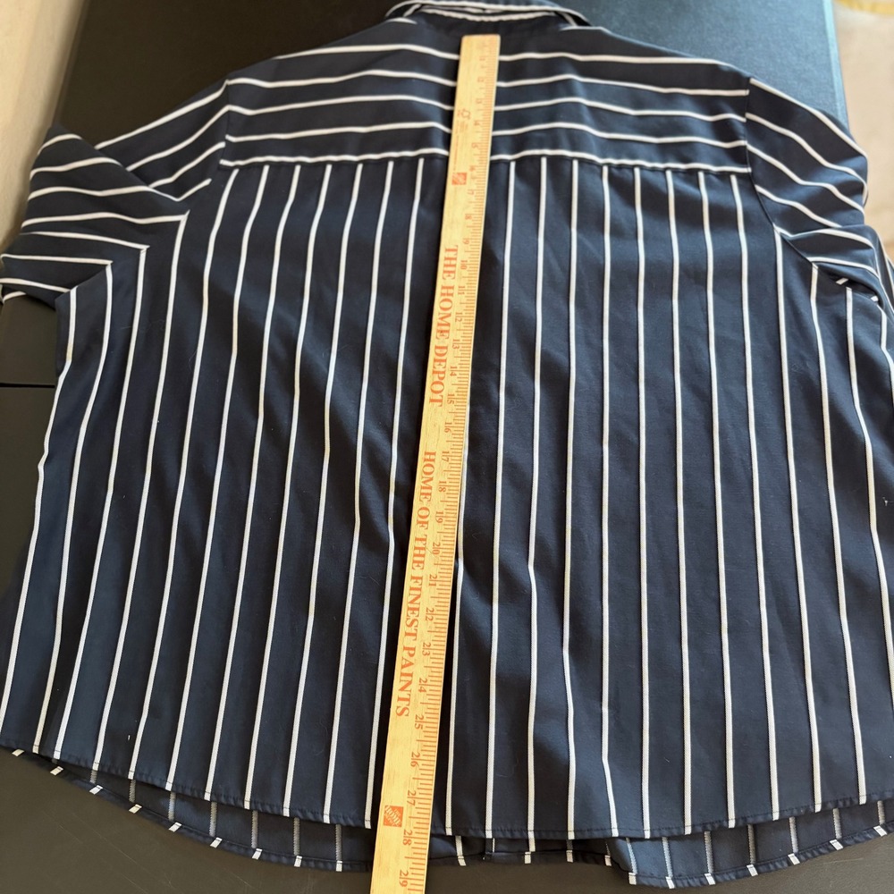 Foxcroft Navy White Striped Button Up Shirt Size 24W Wrinkle Free Shaped Fit - Picture 10 of 12